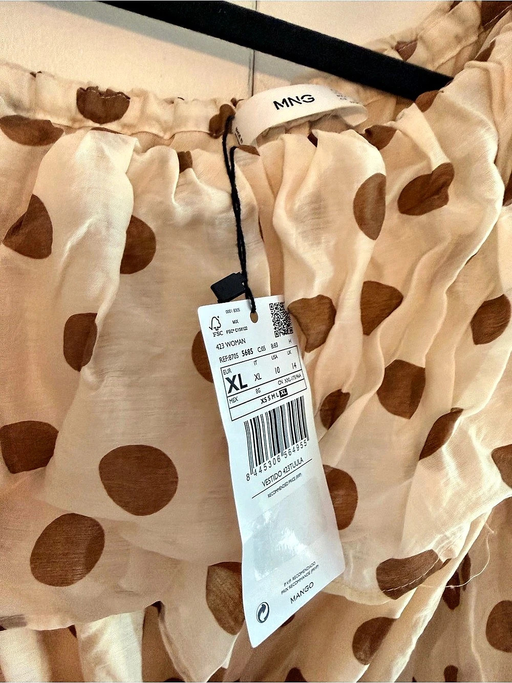 Mango Tuula Dress Polka Dot Maxi Dress Cream & Brown XL NWT - Picture 3 of 3